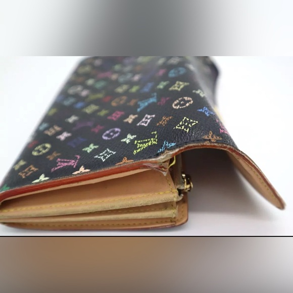 Louis-Vuitton Long Wallet Black Multicolor Porte Monet Monogram Authentic USED - Picture 7 of 14